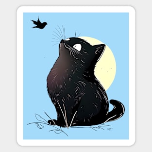 Black Cat With a Bird Magnet